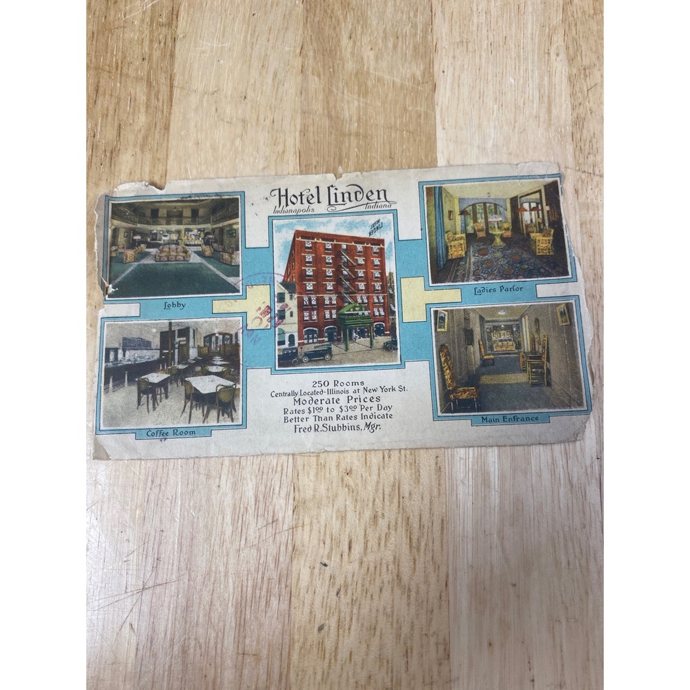 Vintage Hotel Linden Indianapolis Indiana Multi View Advertising Ephemera